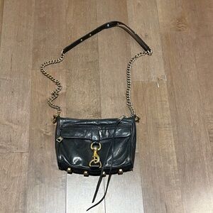 Rebecca Minkoff Mini MAC Black Leather Crossbody Bag with Gold Accents